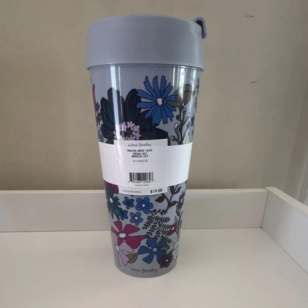 Vera Bradley 16oz Floral Travel Tumbler Bengal Lily BPA-Free with Lid NEW
